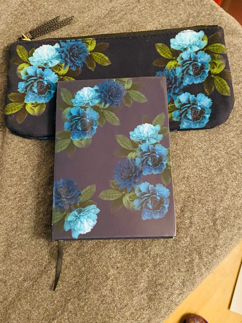 J. Jill Navy Clutch with Blue Floral Print & Matching Floral Notebook